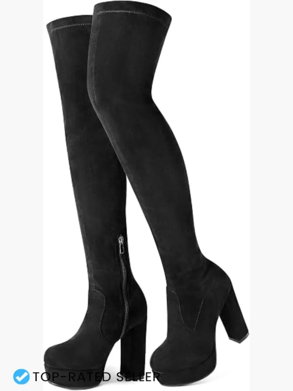Thigh High Platform Chunky Heel Boots Side Zipper Over Knee